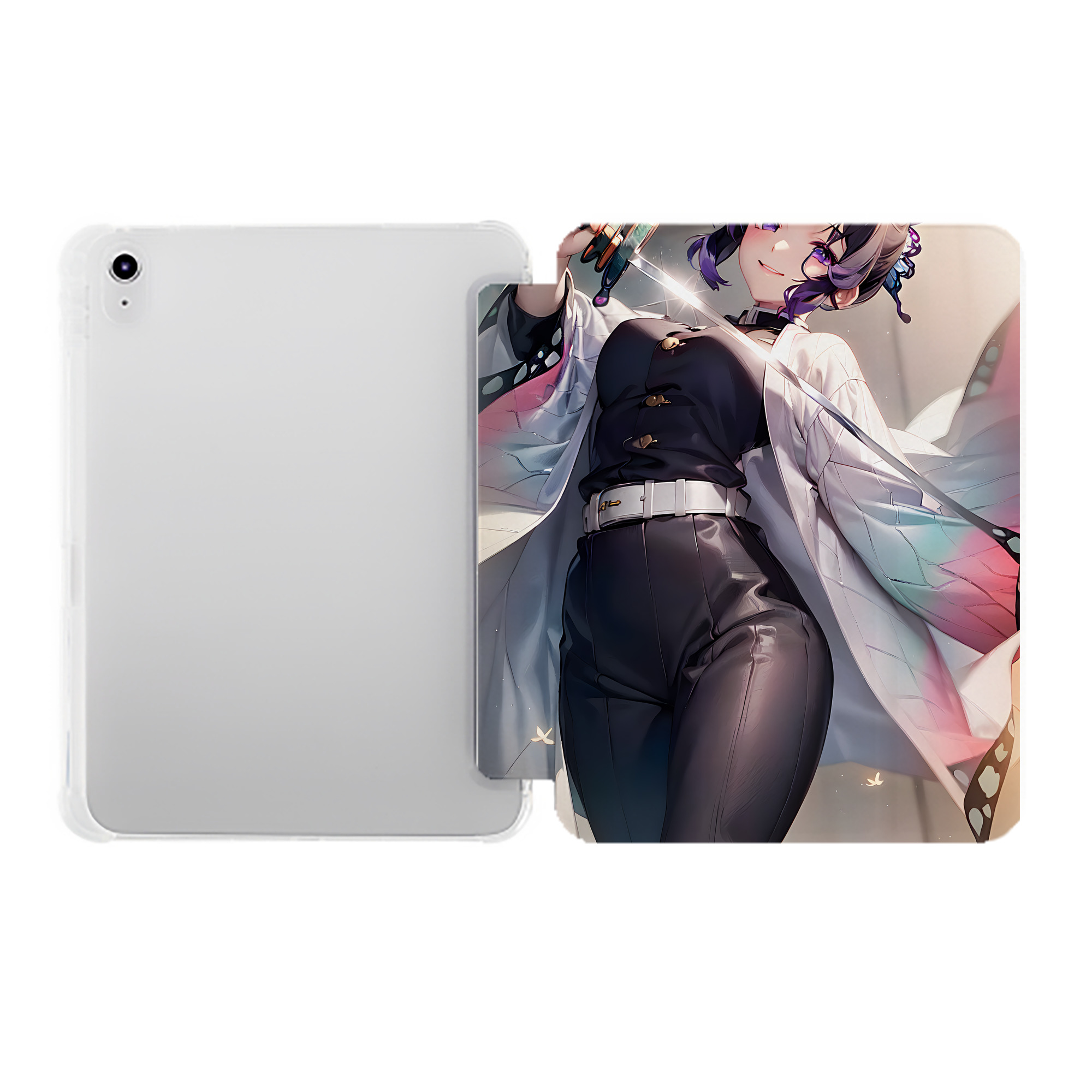 （画像用） 鬼滅の刃（きめつのやいば）蟲柱-胡蝶 しのぶ／こちょう しのぶ Kochou Shinobu IPad ケース ペン収納付き 三つ折りスタンド PUレザー×シリコン 対応機種9.5/10.5/10.9インチ